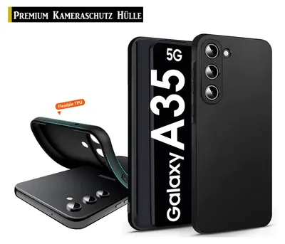 A black phone case is shown, with a phone inside it, and another phone case being bent to show its flexibility.