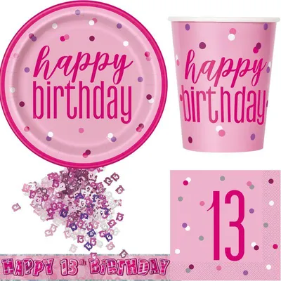 Produktbild von 13. Geburtstag Partyset "Pink Schimmer" Einweggeschirr