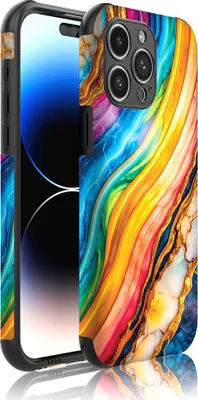 Immagine prodotto di Smartphonica Custodia per iPhone 14 Pro con paracolpi e stampa marmo arcobaleno dorato - Backcover PhoneCase Stampa marmo arcobaleno dorato