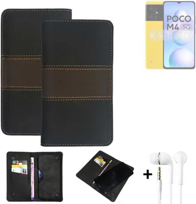 Produktbild von K-S-Trade Handyhülle + Kopfhörer kompatibel mit POCO M4 5G Schutzhülle Walletcase Bookstyle Tasche Schutz Case Hülle Wallet Cover Kunstleder