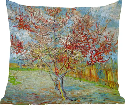 Produktbild von MuchoWow® Zierkissen Sofakissen Wohnzimmer Dekokissen 50x50 cm Der rosa Pfirsichbaum - Vincent van Gogh - Komfort - Sofakissen