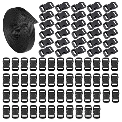 Schnallen-Set 80 Stück, 10 mm, Klickverschluss, schwarz, mit 10 m Nylonband