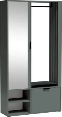 Produktbild von Garderobe 100 cm breit in Grau-Grün mit Kleiderstange, Schuhschrank und Spiegel, 1 Klappe - MINSTER-161