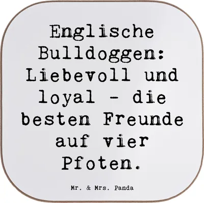 Produktbild von Mr. & Mrs. Panda Tischschoner Spruch Englische Bulldogge Freunde - Weiß - Geschenk, Holzuntersetzer, Untersetzer Gläser, Hunderassen, optimale Erziehung, für, Freude, Tee