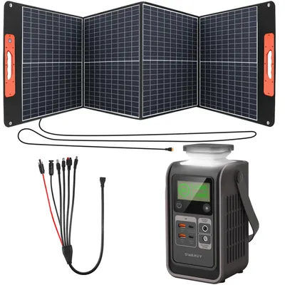 Immagine prodotto di SWAREY S200 Stazione di alimentazione DC con pannello solare 100W, 192Wh LiFePO4 batteria banca di potenza 140W (180W di picco) carica veloce USB-C generatore solare di stoccaggio solare