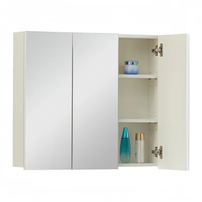 Produktbild von CLIPOP Badezimmer Spiegelschrank, Wandmontage mit Verstellbare Ablagen, 3 Türen, Weiß