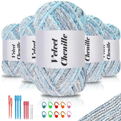 Image de Fil en velours doux, 500g (5 pelotes de 100g), idéal pour le tricot et le crochet