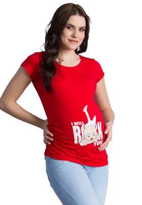 Produktbild von Umstandsshirt Kurzarm I Will Rock You – Umstandsmode Damen Schwangerschaft, 95 % Baumwolle, Rot, Gr. M