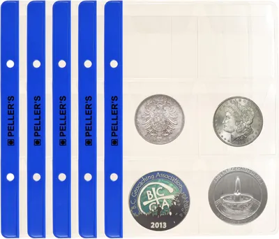 Image de Pochettes pour pièces de monnaie, 6 compartiments sur chaque pochette de collection Pour les grandes pièces de monnaie jusqu'à 48mm de diamètre. paquet de 10 pièces. Pour l'album de pièces PELLER'S S.