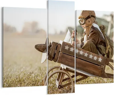 Produktbild von Bild auf Leinwand - Leinwandbild - 3 Teile - Kindheit Flugzeug Spielzeug - 95x80cm - Wand Bild - Wanddeko - Wandbilder - Leinwanddruck - Bilder - Wanddekoration - Leinwand bilder - CB95x80-4469