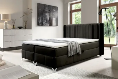 Produktbild von Boxspringbett Schlafzimmerbett DAMIEN 160x200cm Stoff Salvador Schwarz