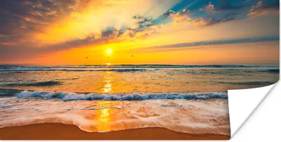 Produktbild von MuchoWow® Poster Sonnenuntergang - Strand - Meer - Wolken - Orange 40x20 cm - Poster für die Wand - Poster Schlafzimmer