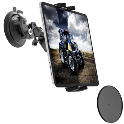 Image de Support pour tablette de voiture, ventouse extra-résistante, bras métallique, compatible avec les appareils de 4 à 12,9 pouces (téléphones et tablettes)