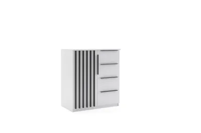 Produktbild von Atena Kommode mit 4 Schubladen + 1 Tür - 80 x 48 x 89 cm - Weiß mit schwarzen Lamellen
