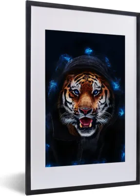 Produktbild von MuchoWow® MuchoWow® Gerahmtes Poster Porträt - Tiger - Blau 40x60 cm - Poster mit zchwarzem Bilderrahmen - Poster in Rahmen