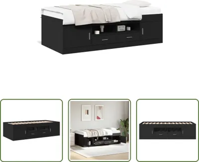 Produktbild von The Living Store Tagesbett mit Schubladen Schwarz 100x200 cm Holzwerkstoff