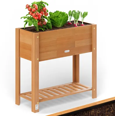 Produktbild von CASARIA® Hochbeet 68x30x75cm FSC®-zertifiziert Akazie 2stufig witterungsbeständig Massiv Holz Ablageboden Folie Kräuterbeet Pflanzkasten Beet Braun