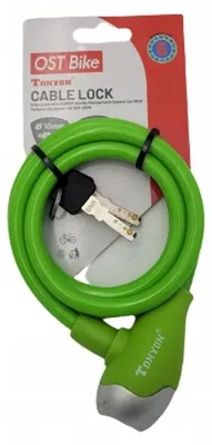 Produktbild von TONYON Fahrradschloss Stahlseil mit Schlüssel 1200mm Grün