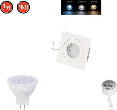 Produktbild von Einbaustrahler MR11 Ø45mm Bohrloch Alu inkl. MR11 3W Neutralweiß 255 Lumen LED Leuchtmittel Weiß Eckig