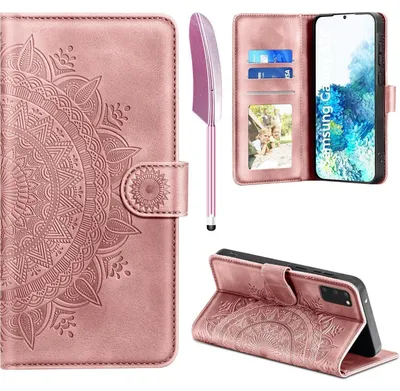Obrázok produktu pre Koženkové puzdro pre Samsung Galaxy S20 Flip s peňaženkou, priehradkami na karty, magnetom, stojanom a reliéfnym vzorom, ružová farba