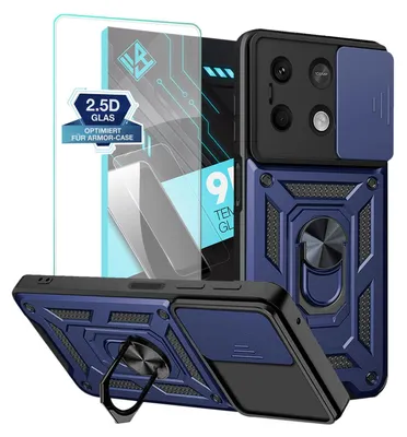 Produktbild von Armor Handyhülle für Xiaomi Redmi Note 13 5G mit 9H Displayglas Displayschutz Kameraschutz Handy Panzer Case Cover Schutzhülle Outdoor Farbe: Blau