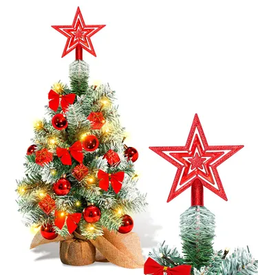 Obrázok produktu pre Miniatúrny vianočný stromček, výška 40 cm, červený, s 30 LED svetielkami, drevený podstavec a vianočné ozdoby, vhodný ako dekorácia na stôl v interiéri