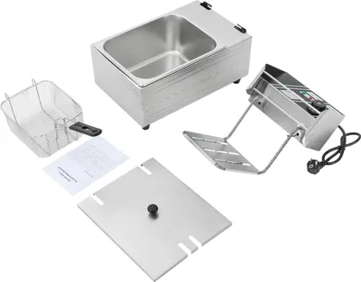 Image de Friteuse électrique - Friteuse de table professionnelle - 2,5 kW - 6 L - Réglage de la température - Boîtier en acier inoxydable avec panier à friture - Couvercle en acier avec vitre - 30 × 45 × 28 cm - Blanc