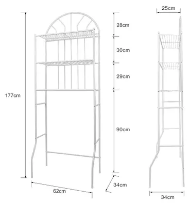 Produktbild von Toilettenregal über der Toilette - 3-stöckiges Metall-Badregal - Freistehendes Bodenregal - Aufbewahrung für Bad und Waschmaschine - Platzsparend - Weiß