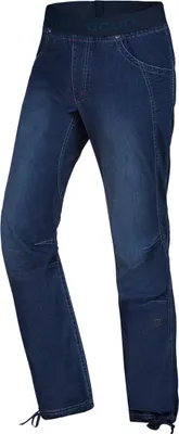 Dunkelblaue Jeanshose für Herren von Ocun; Modell Mánia; mit elastischem Bund und Kordelzug.