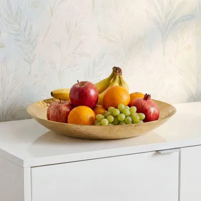 Produktbild von FineBuy Obstschale Rund Gold Schale Metall 50cm Tischdeko Moderner Obstkorb Hammerschlag Aluminium Elegante Alu Früchteschale Handmade