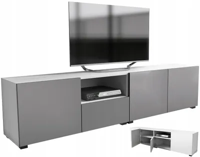 Produktbild von RTV-Sideboard 200 cm in Weiß Matt und Grau Matt, stehend oder hängend
