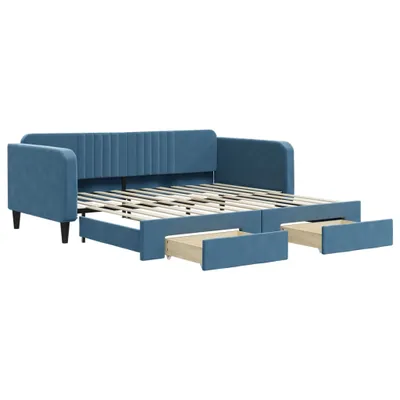 Obrázok produktu pre Rozkladacia denná posteľ so zásuvkami modrá 100x200 cm zamat