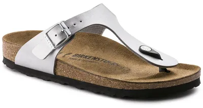Produktbild von Birkenstock GIZEH Birko-Flor Damen-Pantoletten in Silber – schmale Weite