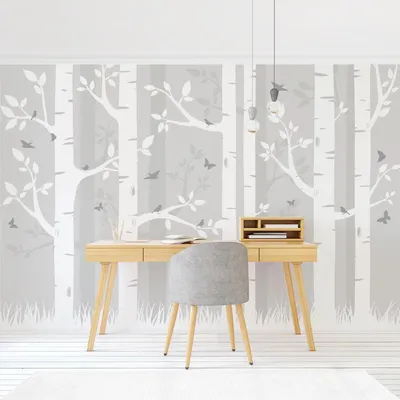 Produktbild von Fototapete Wald - Vliestapete - Bildtapete UV-beständig Design grau Illustration Wandtapete geruchsfrei