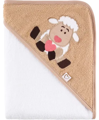 Image de Serviette à capuche Be Mammy pour bébé, en coton, 100 cm x 100 cm BE20-240-BBL (blanc - mouton, 100 cm x 100 cm)
