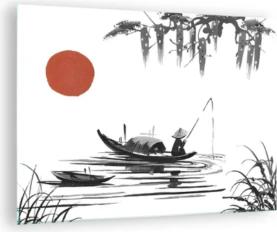 Produktbild von Bilder auf glas - Einteilig - China Angler Zeichnen - 70x50cm - Glasbilder - Wandbilder - Bilder - zum Aufhängen bereit - Wanddekoration aus Glas - Glas Bilder - Wandbild auf Glas - GAA70x50-4340