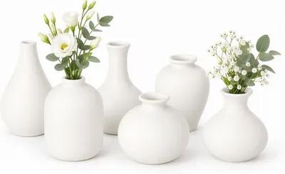 Imagen del producto de Juego de 6 jarrones de cerámica, de diferentes formas y tamaños, para flores secas