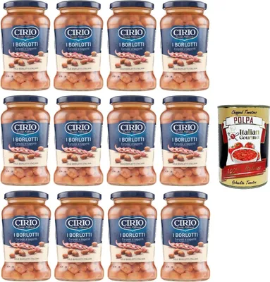 Produktbild von Cirio I Borlotti, Corposi e Saporiti, Borlotti-Bohnen, vollmundig und schmackhaft, 100% italienische Borlotti-Bohnen 12x370gr + Italian Gourmet polpa 400g