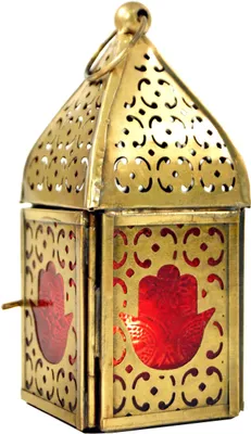 Produktbild von Orientalische Metall/Glas Laterne in Marrokanischem Design, Windlicht, Mehrfarbig, Glas,Metall,Eisen, Farbe: Rot, 12*6*6 cm