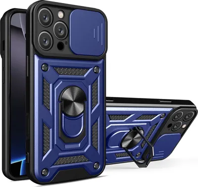 Produktbild von Hülle für iPhone 16 Pro Magnetische Ring Ständer Halter Dia Kameraschutz TPU Bumper Silikon Schutzhülle Blau