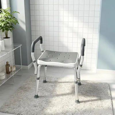 Produktbild von Duschhocker für Senioren und Behinderte, Armlehnen, höhenverstellbar, rutschfeste Füße
