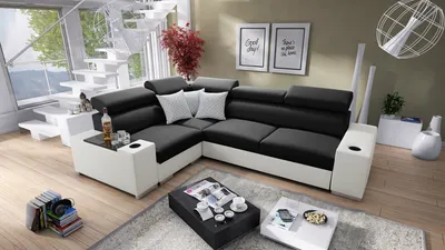 Produktbild von Ecksofa mit Schlaffunktion Eckcouch PERS II (Schwarz Sawana 14 + weißes Kunstleder, Links)