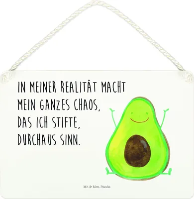 Produktbild von Mr. & Mrs. Panda Deko Wandtafel Avocado Glücklich DIN A4 - Weiß - Geschenk, Holzschild, holzbild, Chaos, Verrückt, Schild, kleine aufmerksamkeit, Wandbild Holz, Türschild