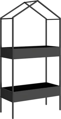 Produktbild von 2-stöckiger Pflanzenständer aus Metall mit Haken, 150 cm hoch, Schwarz