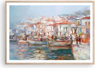 Produktbild von Gerahmtes Poster - Rahmen in heller Eiche - Insel Boote Hafen - 100x70 cm - Wand Bild - Wanddeko - Wandbilder - Kunstposter - Wandposter - Bilderrahmen - Bilder - Kunstdruck - P2NAA100x70-4852