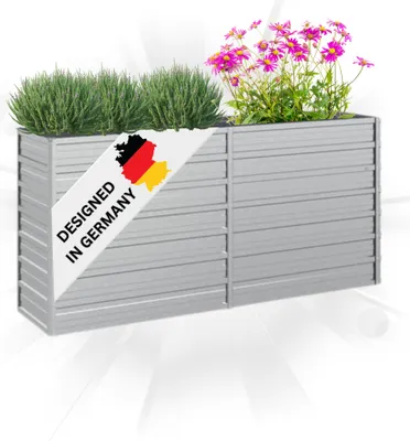 Produktbild von DELUKE® Hochbeet für Garten OSKAR Silber | 160x40x77cm | Verzinkter Stahl | Wetterfest | Gartenbeet Kräuterbeet Blumenbeet Beet hoch Frühbeet für Garten Gemüsebeet