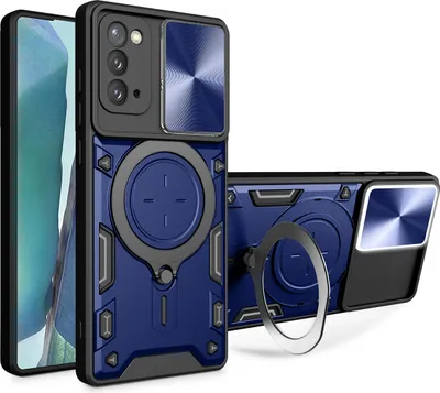 Image de Étui pour Samsung Galaxy Noto 20 étui durable double couche avec protection de l'appareil photo et support d'anneau bleu