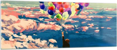 Produktbild von Bilder auf glas - Abstraktion Ballon - 140x50cm - Glasbilder - Wandbilder - Kunstdruck - zum Aufhängen bereit - Wanddekoration aus Glas - Glas Bilder - Wandbild auf Glas - Einteilig - GAB140x50-3720