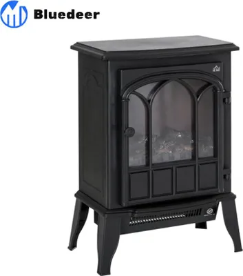 Produktbild von Elektrokamin 2000W Standkamin mit LED-Flammeneffekt – geräuscharm – elektrischer Kaminofen mit Heizschutz aus Metall