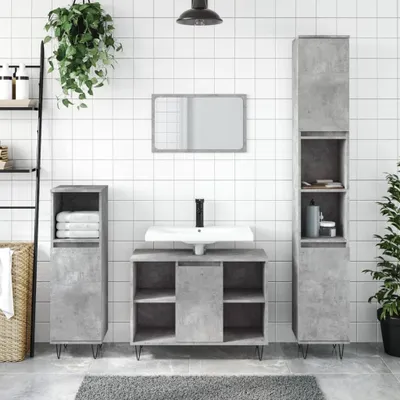 Produktbild von [Home] Badschrank Betongrau 80x33x60 cm Holzwerkstoff , Neue Mode 2024 im häuslichen Leben